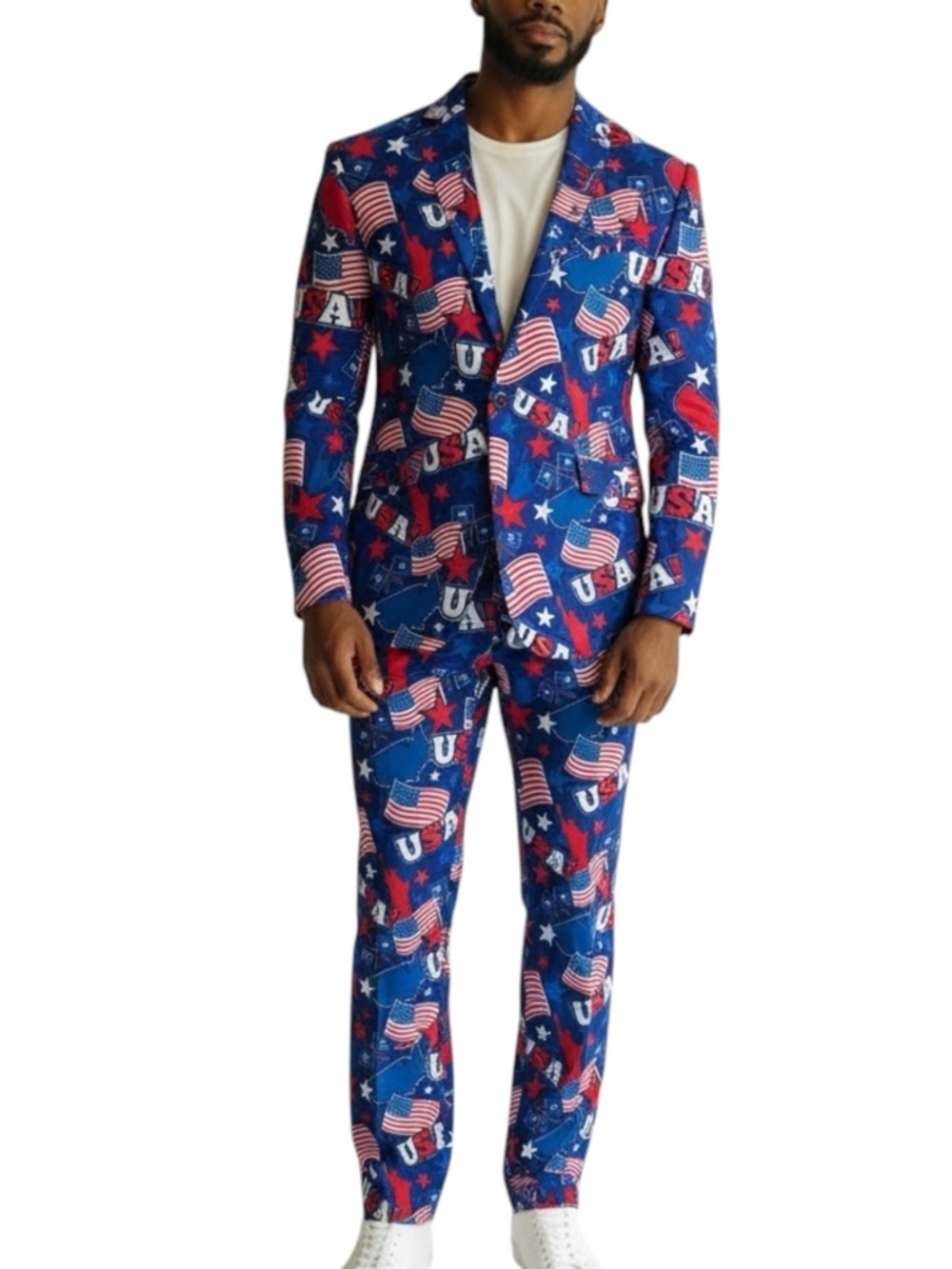OFFSTREAM Novelty Patriotic USA Blue Men's Blazer & Pants Suit Size XL (46-48)
